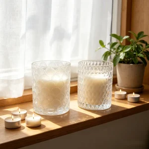 Embossed Glass Candle Jar with Lid, Clear or Solid Color