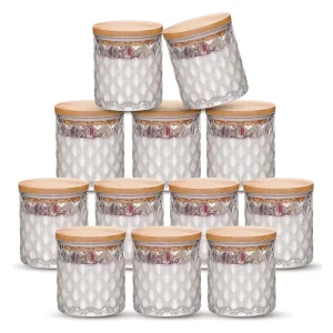 Empty Embossed Glass Candle Jars with Lids for Candle Making