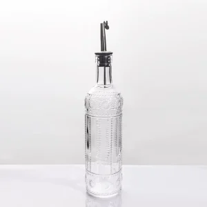 Embossed Glass Oil Dispenser Bottles Leak Proof Olive Oil & Vinegar Cruets for Kitchen OEM Accepted