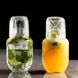 Embossed Glass Pitcher and Cold Brew Coffee Bottle Juice Cup Jug Set for Home Hotel Restaurant Bar