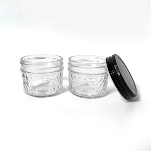 Embossed Mini Diamond Glass Caviar and Jam Jar with Screw Metal Lid