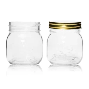 Embossed Regular Mouth Square Glass Mason Jar 300ml for Jam Canning Food Storage and Pickles With Metal Lid