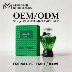 Emerald Carved Glass Eau de Parfum Bottle With Fresh Citrus Floral Fragrance