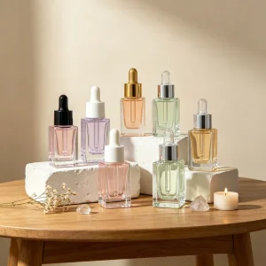 Empty 10ml Square Glass Bottle Dropper Spray Attachment Leak Proof Matte Finish Gold Stamping for Essential Oils Lotions