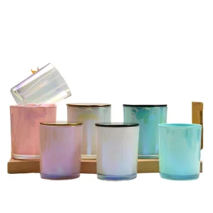 Empty 10oz Iridescent Glass Candle Jars with Metal Lid Eco friendly & Reusable for Candle Making
