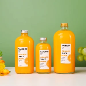 Empty 120ml 250ml 500ml Round Clear Glass Beverage Bottle with Aluminum Lid for Ginger Juice Coffee and Water