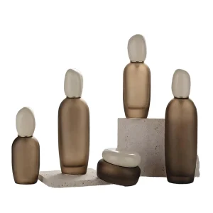 Empty 120ml Brown Frosted Glass Serum Packaging Container with Stone Cap for Anti-Aging Face Serum Skincare Packaging