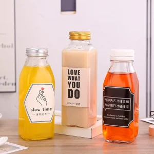 Empty 250ml 350ml 500ml Square Glass Bottle for Milk, Juice, Tea, and Beverages