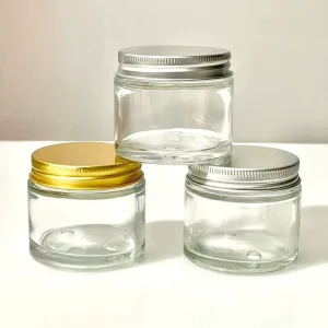 Empty 2oz 60ml Round Food Grade Glass Pill Vitamin Bottles With Aluminum Lids for Capsules