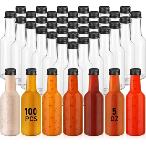 Empty 3oz 5oz 8oz Cylinder Clear Glass Sauce Bottles with Screw Caps for Hot Sauce and Chilli Seasonings