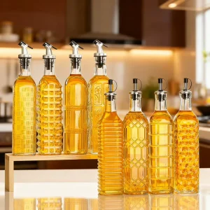 Empty 500ml Square Glass Olive Oil and Vinegar Dispenser Bottle 17oz Food Grade