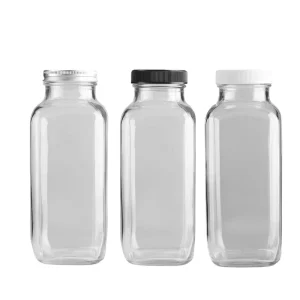 Empty 500ml Square Shape Glass Milk Bottle 16oz Juice Milk Liquid Beverage Glass Bottles With Metal Plastic Screw Lid