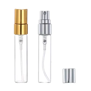 Empty 5ml Clear Screw-Neck Glass Perfume Bottle with Gold Silver or Black Sprayer Cap
