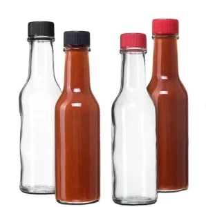 Empty 5oz Clear Woozy Glass Bottles with Black Cap for Hot Sauce Chili Ketchup Salad Dressing