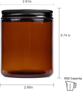 Empty 8oz 250ml Amber Glass Candle Holders and Jars with Metal Lids and Kraft Labels for Candle Making