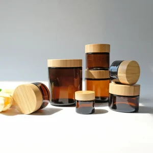 Empty Amber Brown Cosmetic Glass Jar 10g 20g 30g 50g 100g 200g Cream Glass Jar With Bamboo Cap Lid