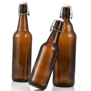 Empty Amber Round Swing Top Glass Bottle 1L for Home Brewing Beer and Beverages