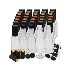 Empty BBQ Mini Sauce Bottles Food Woozy Hot Chili Bottle Glass Ketchup Bottle with Black Screw Cap