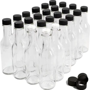Empty Clear 150ml 5oz Glass Woozy Hot Sauce Bottles with Plastic Lids