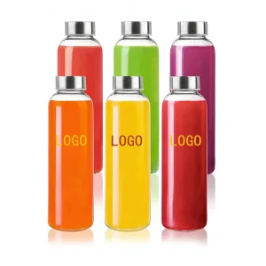 Empty Clear Glass Beverage Bottles Round Screw Cap Juice Milk Bottles 10oz 16oz 18oz 25oz 33oz With Lid
