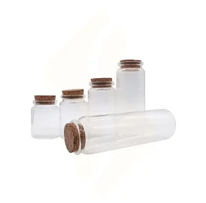 Empty Clear Glass Bottles Vials and Jars with Cork Stoppers 50mm Tall 47mm Diameter 50ml 60ml 100ml