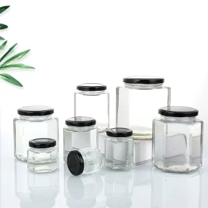 Empty Clear Hexagonal Shape Storage Food Glass Honey Jar with Screw Lid
