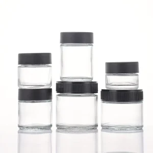 Empty Clear Round Glass Jar with CR Lid 60ml 90ml 250ml 360ml 500ml for Hemp Flower Packaging