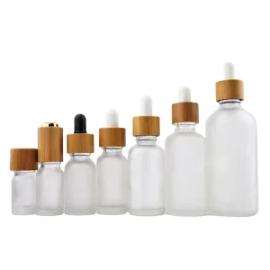 Empty Cosmetic Glass Dropper Bottle Frosted Blue Green Clear Amber Bamboo Essential Oil Bottle Bamboo Dropper Bottle