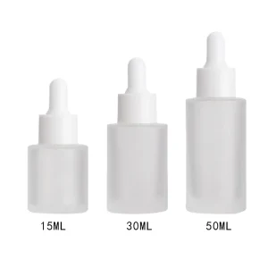 Empty Custom 15 ml 30 ml 50 ml Frost Clear Flat Shoulder Glass Lotion Bottle Serum Essence Bottle with Glass Dropper Lid