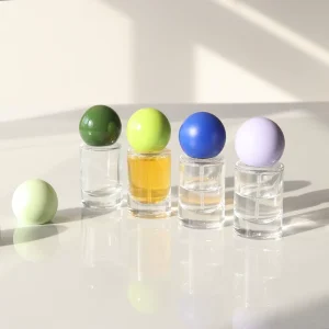Empty Cylinder Mini Glass Perfume Spray Bottle 15ml 30ml with Matte Ball Cap and Colorful Lid