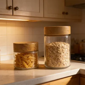 Empty Factory Direct Sale 100ml 170ml Food Airtight Clear Glass Jar Wide Mouth For Honey Jam Sauce With Wood Grain Lid