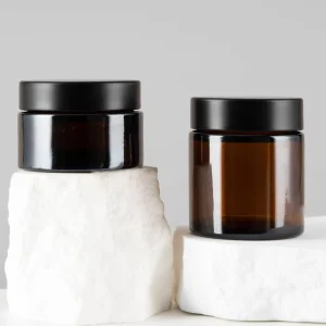 Empty Frosted Amber Premium 50g Design Glass Packaging Cosmetic Cream Jar With Double Layer Aluminum Lid