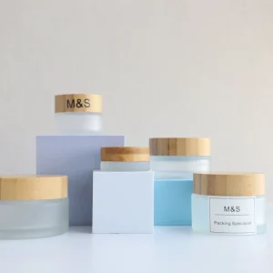 Empty Frosted Glass Cosmetic Jar with Bamboo Lid
