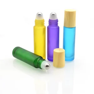 Empty Frosted Glass Roller Essential Oil Perfume Bottles 10ml Glass Scented Fragrance Bottle With Plastic Wooden Grain Cap