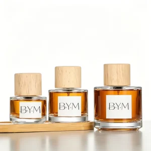Empty Luxury Cylinder Clear 30ml 50ml 100ml Glass Spray Perfume Bottle with Wood Lid Screen Printing Pump Sprayer