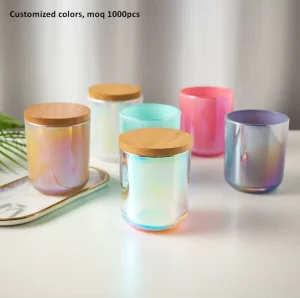 Empty Luxury Round Bottom Holographic Candle Glass Jars with Lids for Candle Making