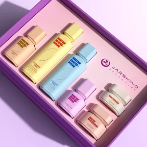 Empty Matte Glass Skincare Bottle Set with Cosmetic Serum Foundation Pump Bottle and Face Cream Jar with Packaging Box