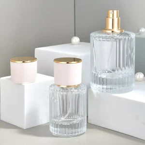Empty Men Women Perfume Spray Bottle 30ml 50ml Ribbed Screw Neck Glass Travel Refillable Perfume Atomizer Bottle with White Cap