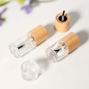 Empty Nail Polish Glass Bottle with Bamboo Wood Lid and Brush Cap, 5ml 8ml 10ml 12ml 15ml
