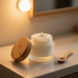 Empty Recyclable Frosted Glass Jars for Cosmetic Body Butter Glass Container Jars with Bamboo Lid for Face Cream Jars Wooden Lid