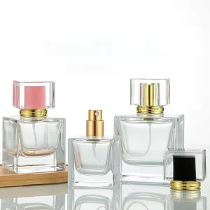 Empty Refillable Glass Perfume Bottle 100ml with Lotion Pump Metallic Finish