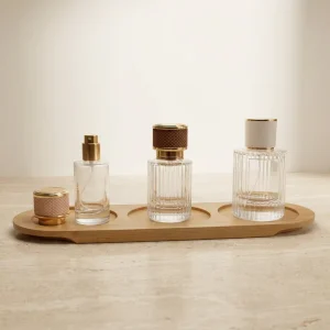 Empty Ribbed Glass Perfume Spray Bottles with Gold Rim