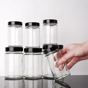 Empty Round Food Glass Packaging for Pickles Honey Jam Jelly Peanut Butter Salsa Sauce Glass Container Jar With Lid