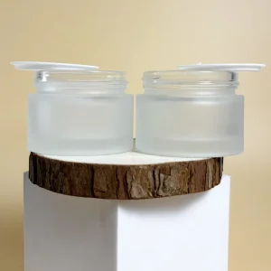 Empty Round Glass Cream Jar with Plastic Collar Screw Cap for Face Cream and Skin Care 50ml Cosmetic Packaging Container