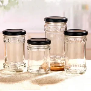 Empty Round Glass Jelly, Jam, Spice, and Pickle Jars with Metal Lids, 200ml 220ml 280ml