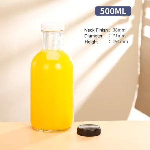 Empty Round Sauce Glass Bottles Vinegar Ketchup Chili Hot Sauce Glass Bottle With 38mm Caps 8oz 12oz 16 oz