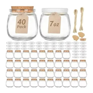 Empty Round Wide Mouth Mini Yogurt Cans Food Container Glass Pudding Bottles with Cork Cover