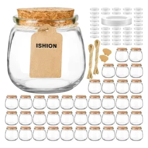 Empty Round Wide Mouth Mini Yogurt Container Glass Pudding Bottle with Cork Cover