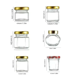 Empty Small Round Hexagon Square Glass Jars 25ml 30ml 40ml 50ml with Metal Lids for Jam Dressing Honey