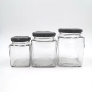 Empty Square Glass Jars with Metal Lids